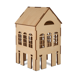 Dřevěná 3D dekorace domečku: 3 okýnka