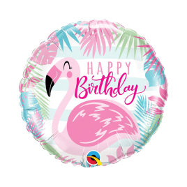 Balónek fóliový Happy Birthday plameňák