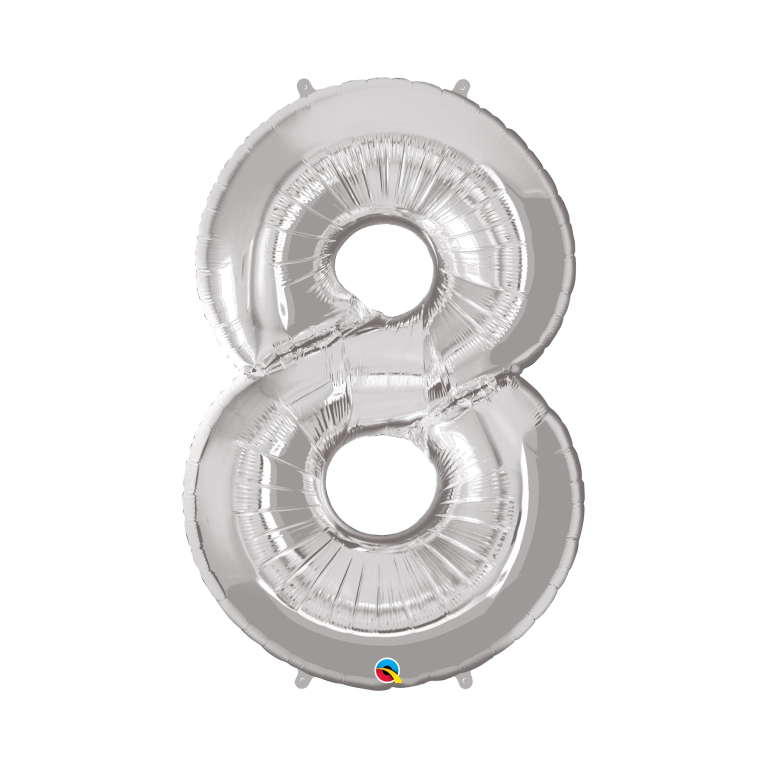 Balónek fóliový 92 cm číslo 08 stříbrný                    
