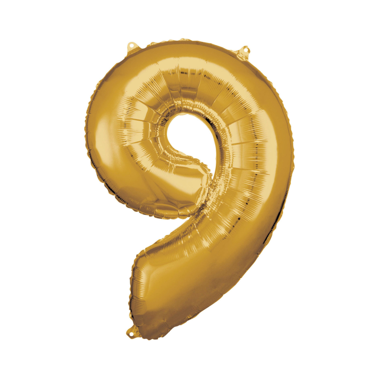 Balónek fóliový 88 cm číslo 09 zlatý                    