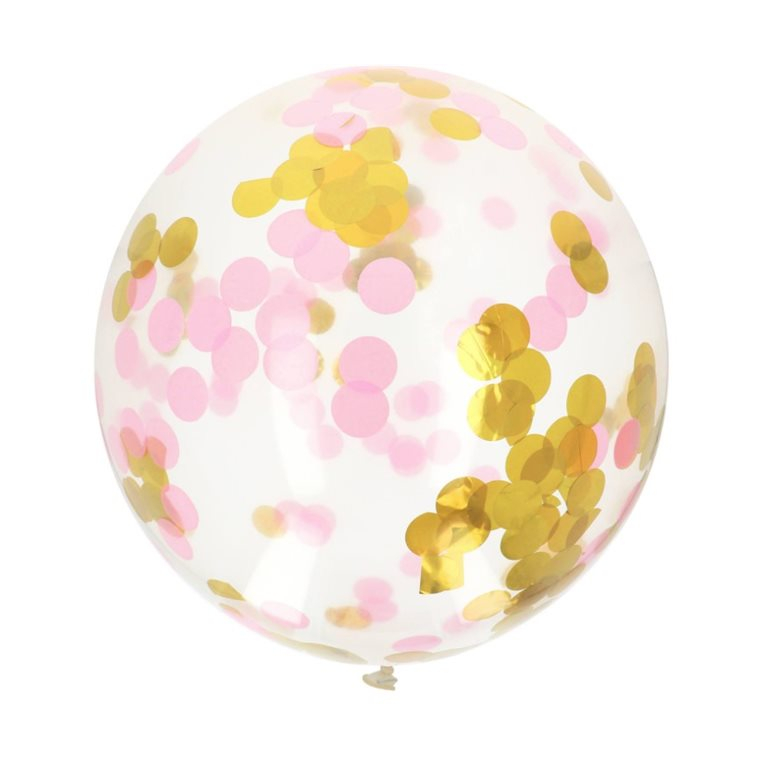 Balónek latexový s konfetami růžový, zlatý                    