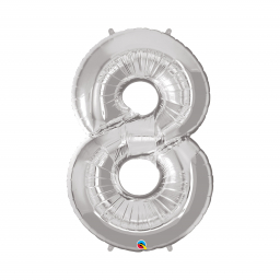 Balónek fóliový 92 cm číslo 08 stříbrný