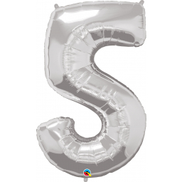 Balónek fóliový 92 cm číslo 05 stříbrný