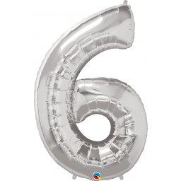 Balónek fóliový 92 cm číslo 06 stříbrný