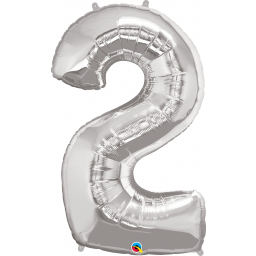 Balónek fóliový 92 cm číslo 02 stříbrný