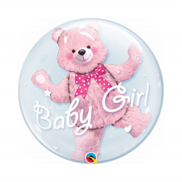 Balónek dvojitá bublina Baby Girl Medvídek růžový