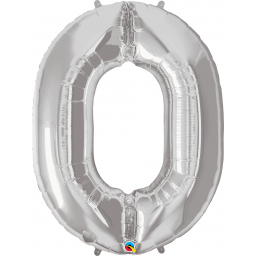Balónek fóliový 92 cm číslo 0 stříbrný