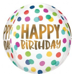 Balónek fóliový Happy Birthday s puntíky barevné