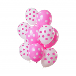 Balónky latexové růžové, bílé s puntíky 12 ks