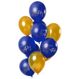 Balónky latexové Happy Birthday zlaté, modré 12 ks