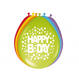 Balónky latexové Happy Birthday s puntíky barevné 8 ks