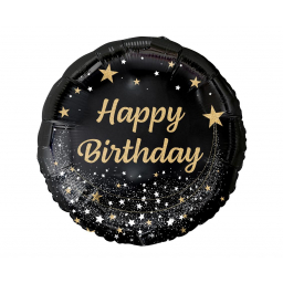 Balónek fóliový Happy Birthday Kolo černý, zlatý