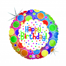 Balónek fóliový Happy Birthday Kolo s puntíky barevné