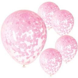 Balónky latexové s konfetami růžová srdíčka 5 ks