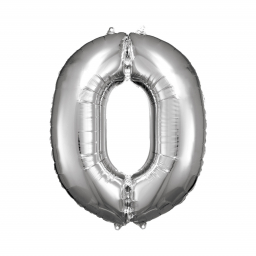 Balónek fóliový 88 cm číslo 0 stříbrný