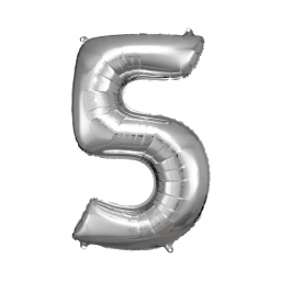 Balónek fóliový 88 cm číslo 05 stříbrný