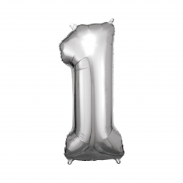 Balónek fóliový 88 cm číslo 01 stříbrný