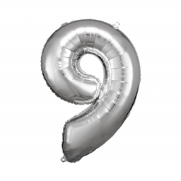 Balónek fóliový 88 cm číslo 09 stříbrný