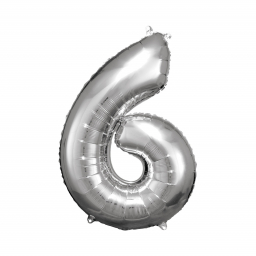 Balónek fóliový 88 cm číslo 06 stříbrný