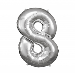 Balónek fóliový 88 cm číslo 08 stříbrný