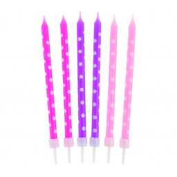 Svíčky dortové 24 ks růžové, fialové s puntíky 11,5 cm