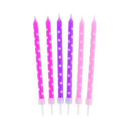 Svíčky dortové 24 ks růžové, fialové s puntíky 11,5 cm