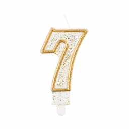 Svíčka dortová zlatá, bílá číslo 7
