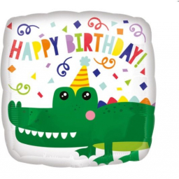 Balónek foliový Happy Birthday krokodýl čtverec
