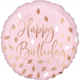 Balónek fóliový Happy Birthday rose gold s konfetami