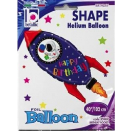 Balónek foliový Happy Birthday raketa modrá