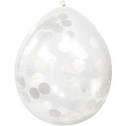 Balónky latexové s konfetami bílé s puntíky 4 ks