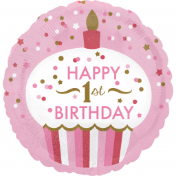 Balónek fóliový 1.narozeniny Cupcake růžový