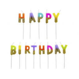Svíčky dortové 13 ks Happy Birthday neonové