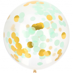Balónek latexový s konfetami zelený, zlatý