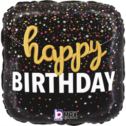 Balónek fóliový Happy Birthday černý s puntíky