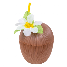 Pohár Kokos s brčkem a květinou