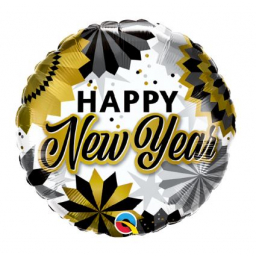 Balónek fóliový Happy New Year černá, zlatá