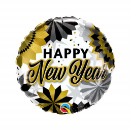 Balónek fóliový Happy New Year černá, zlatá