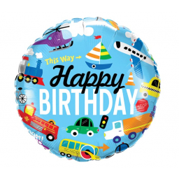 Balónek fóliový Happy Birthday dopravní prostředky