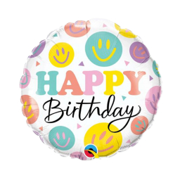 Balónek fóliový Happy Birthday smajlíci