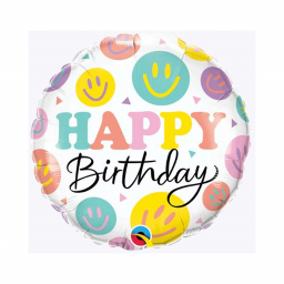Balónek fóliový Happy Birthday smajlíci