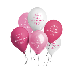 Balónky latexové Veselé narozeniny růžové 6 ks