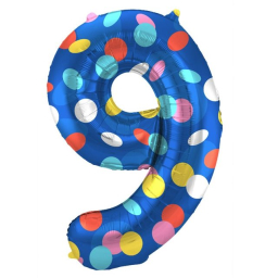 Balónek fóliový 86 cm číslo 09 barevné puntíky