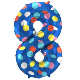 Balónek fóliový 86 cm číslo 08 barevné puntíky