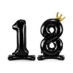 Balónek fóliový Stojící číslo 18 s korunkou černá 84 cm