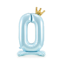 Balónek fóliový Stojící číslo 0 s korunkou světle modrá 84 cm