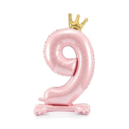 Balónek fóliový Stojící číslo 9 s korunkou růžová 84 cm