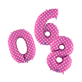 Balónky fóliové 102 cm růžové s puntíky čísla