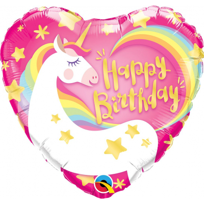 Balónek fóliový Happy Birthday Srdce jednorožec                    
