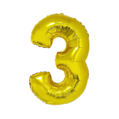 Balónek fóliový 92 cm číslo 3 zlatý                    